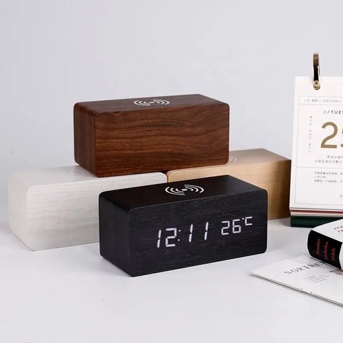 Wooden digital alarm - wooden, led