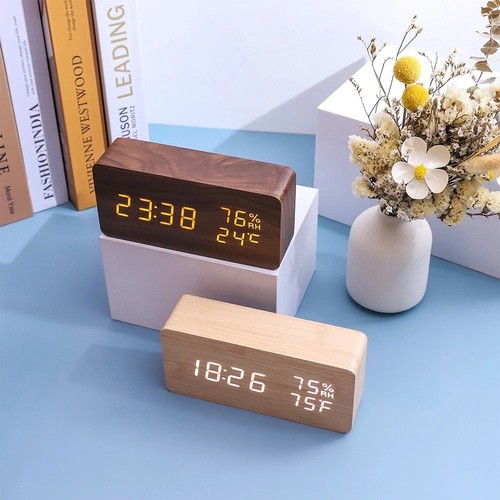 Digital alarm clock wooden led - clock,